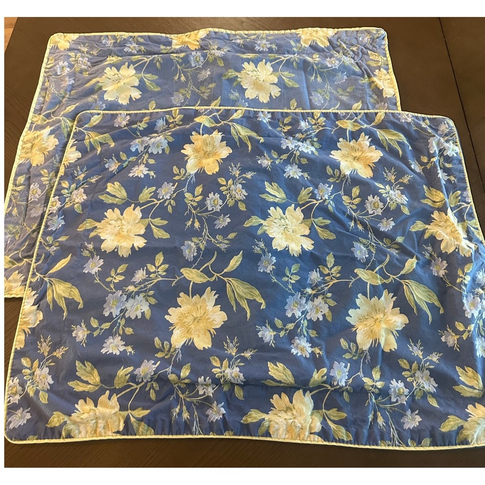 Pair of Laura Ashley Emilie Rose Floral Quilted‎ Pillow Shams King Cottagecore